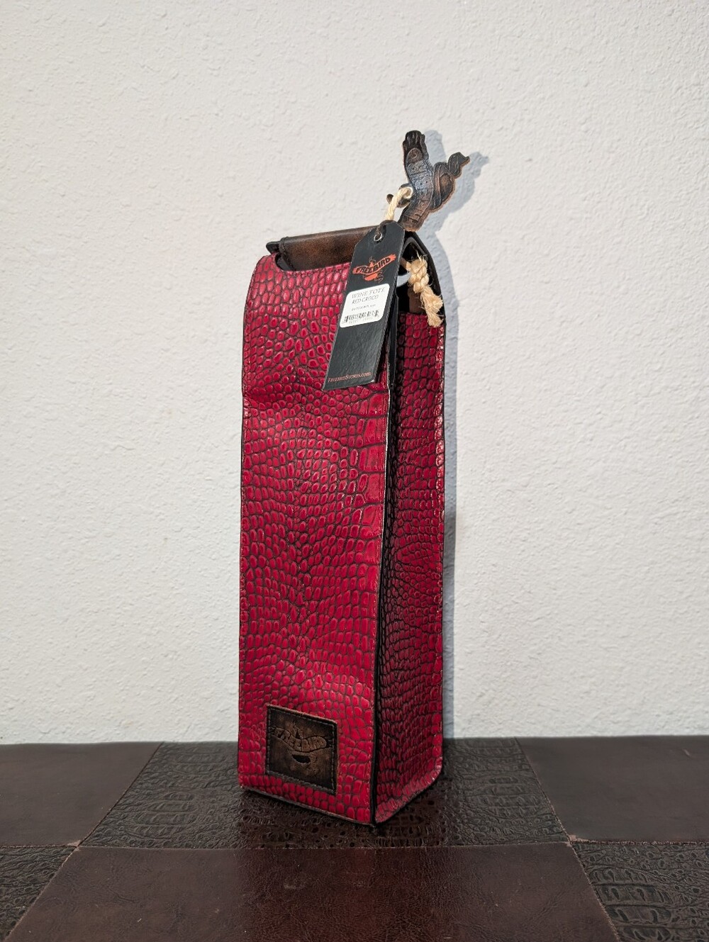 NWT Freebird by Steven Red Croco Leather Wine Tote Holder Bag